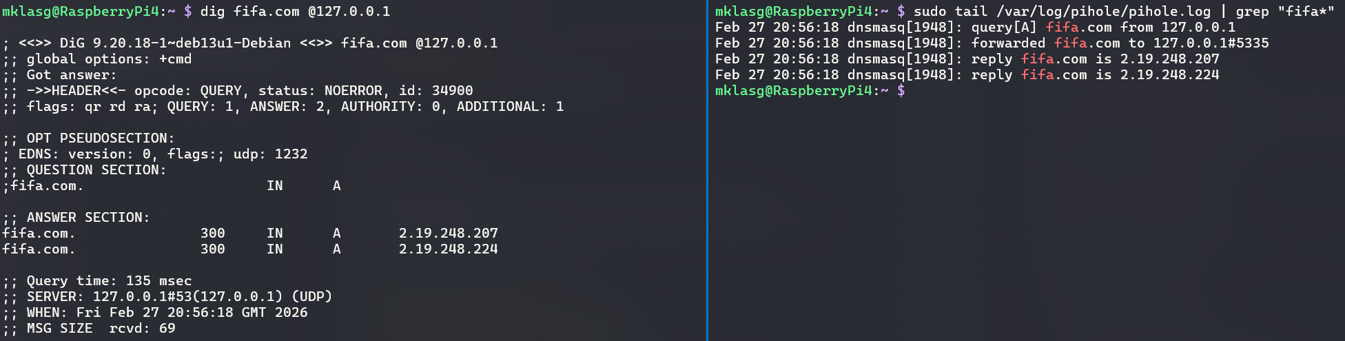 Pi-hole first query – recursive resolution